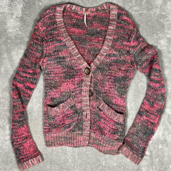 Free People Cardigan Womens Small Pink Chunky Knit Slouchy Wool Alpaca Whimsy - Picture 3 of 9